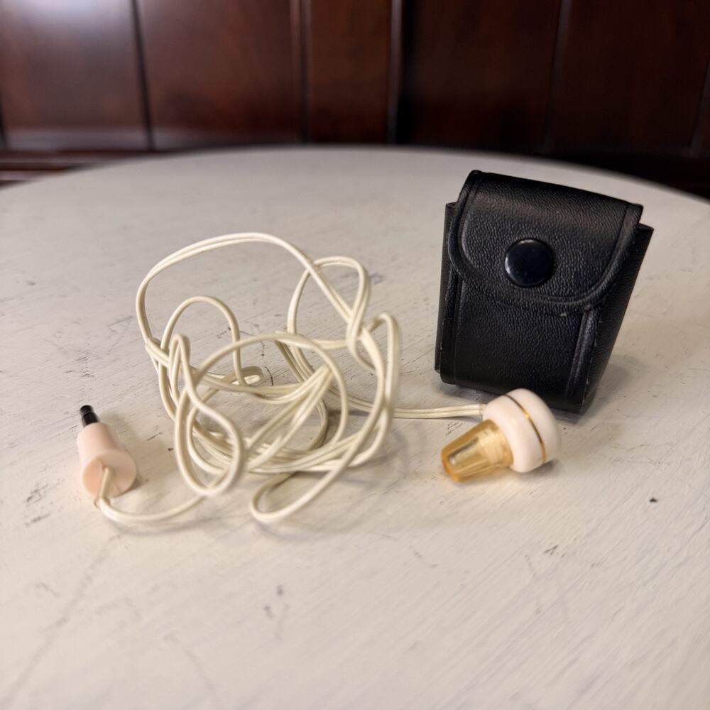1950s VTG Mono Earbud for Transistor Radio Cassette Player w Leather Case Japan